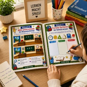 Schulstart-Rätselbox – Rätsel, Mathe & Buchstaben zum Schulanfang für 6–9-Jährige